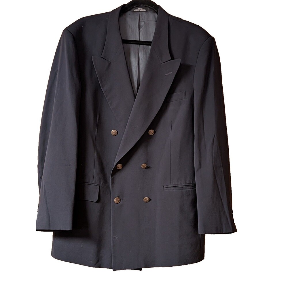 VTG Stafford Navy Double-Breasted Old Money Nautical Look Wool Blend Blazer 40R